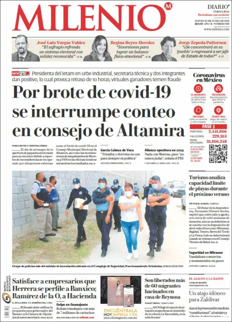 Portada de Milenio - Tamaulipas (México)