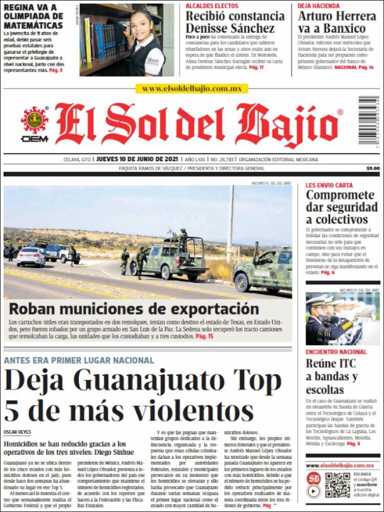 Portada de El Sol del Bajio (México)