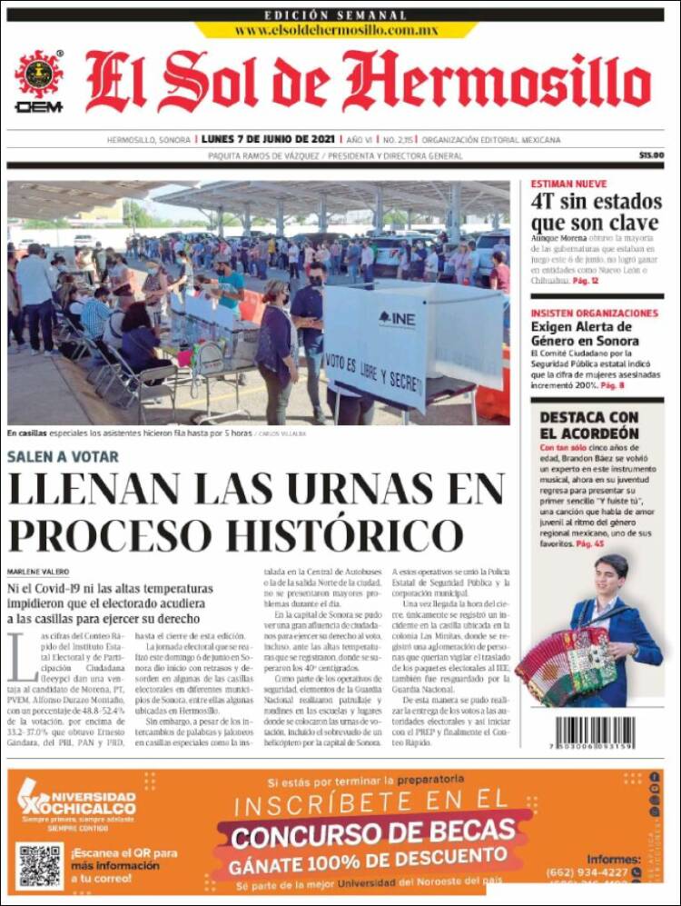 Portada de El Sol de Hermosillo (México)