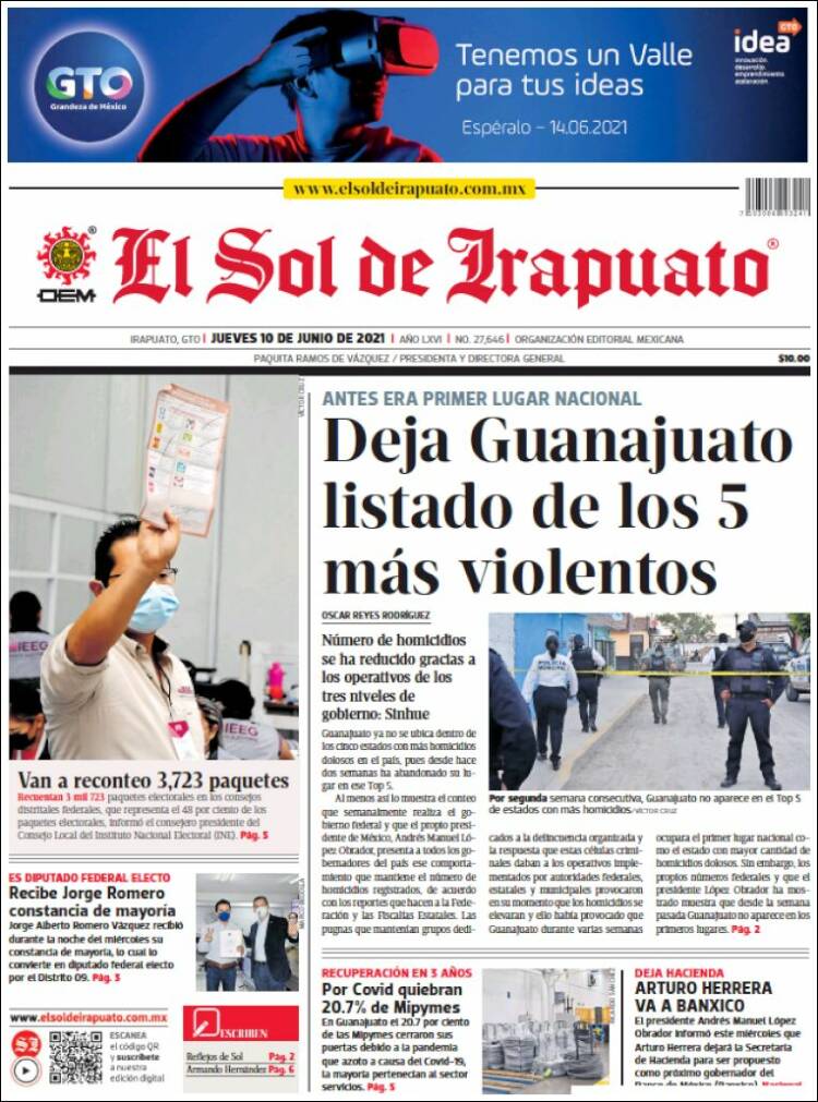 Portada de El Sol de Irapuato (México)