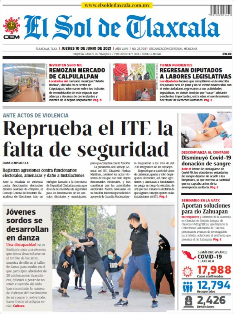 Portada de El Sol de Tlaxcala (México)