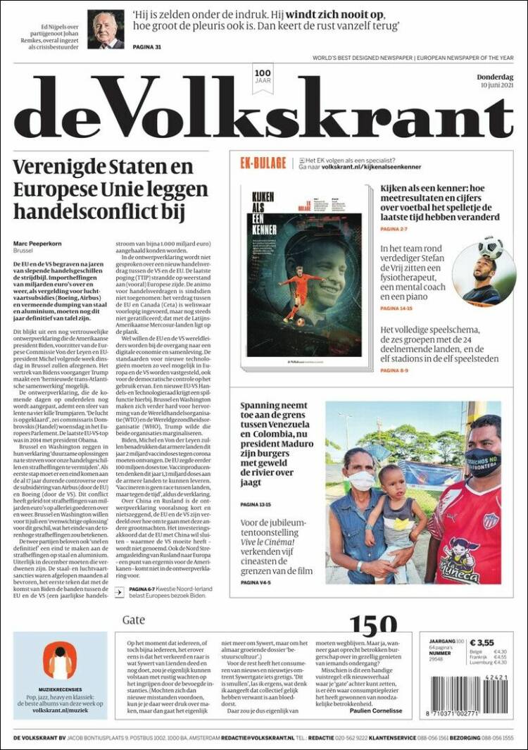 Portada de De Volkskrant (Pa&iacute;ses Bajos)