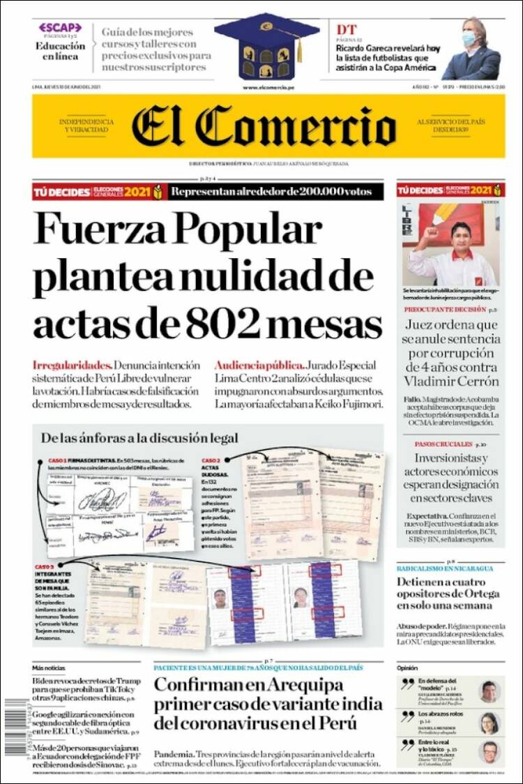 Portada de El Comercio (Perú)