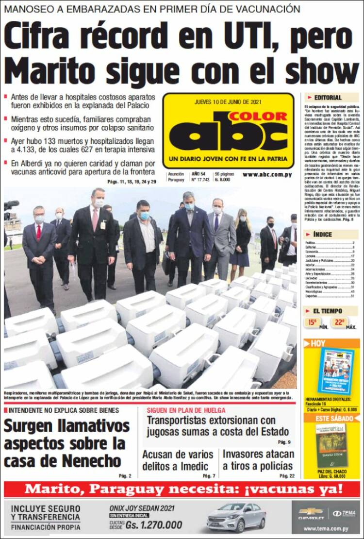 Portada de ABC Color (Paraguay)