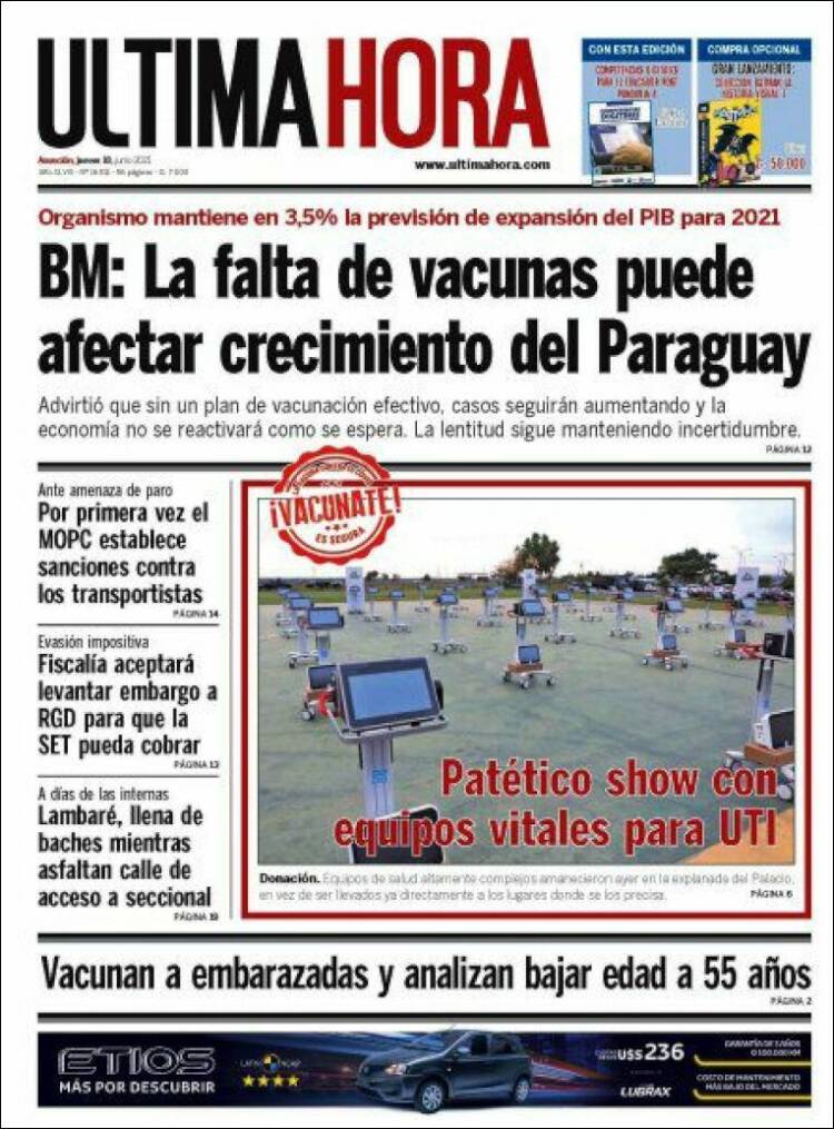 Portada de Última Hora (Paraguay)