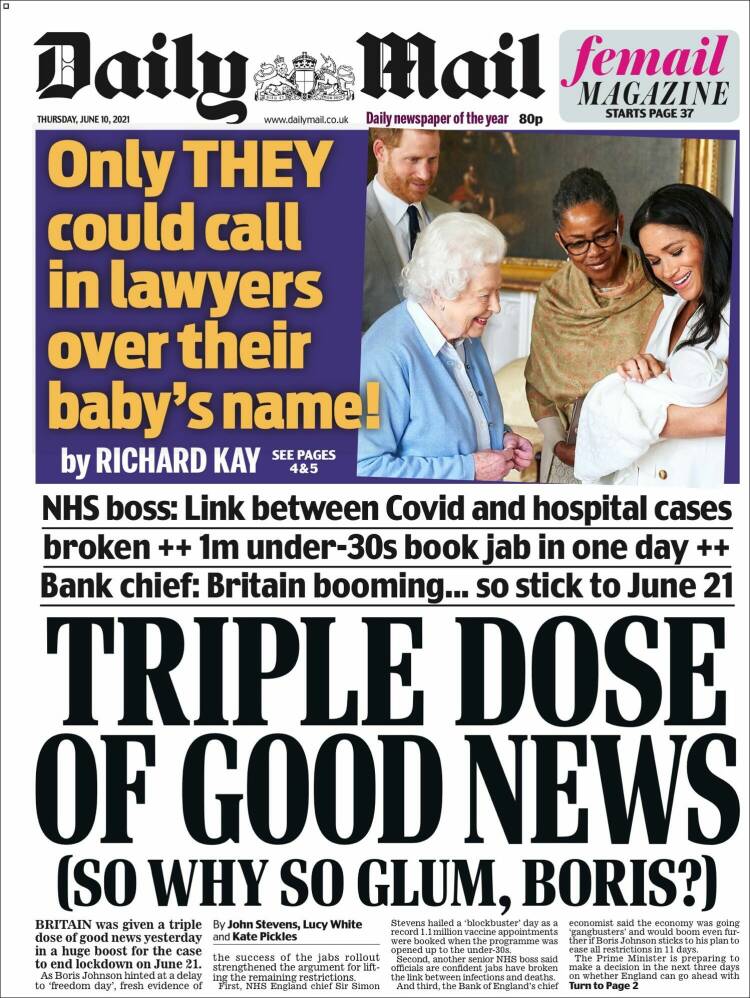 Portada de Daily Mail (Reino Unido)