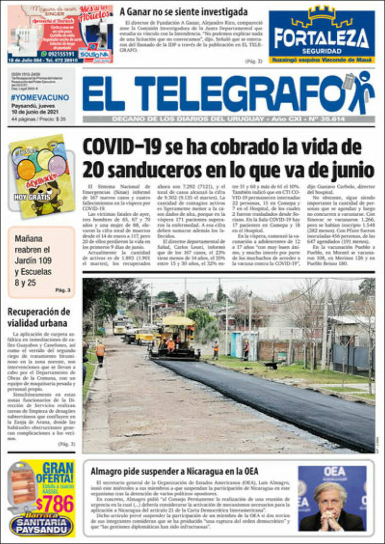 Portada de El Telégrafo (Uruguay)