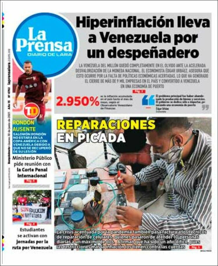 Portada de La Prensa de Lara (Venezuela)