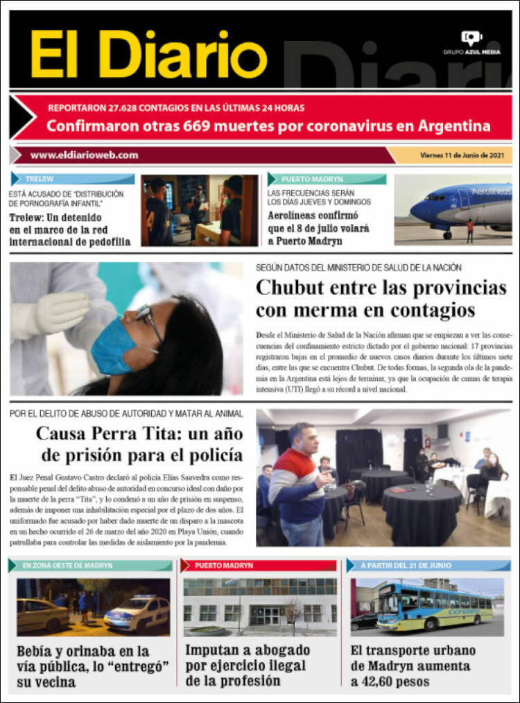 Portada de El Diario de Madryn (Argentina)