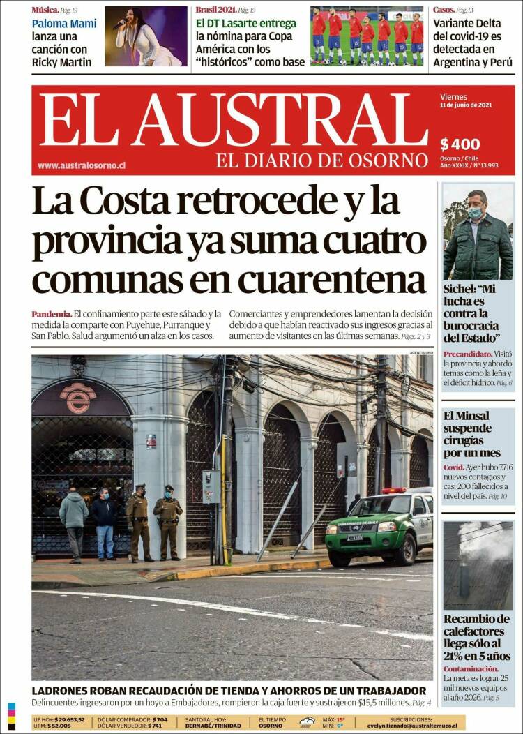 Portada de El Austral de Osorno (Chile)