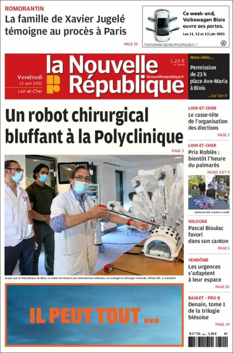 Portada de La Nouvelle Republique (Francia)