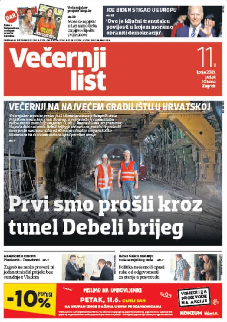 Portada de Večernji (Croacia)