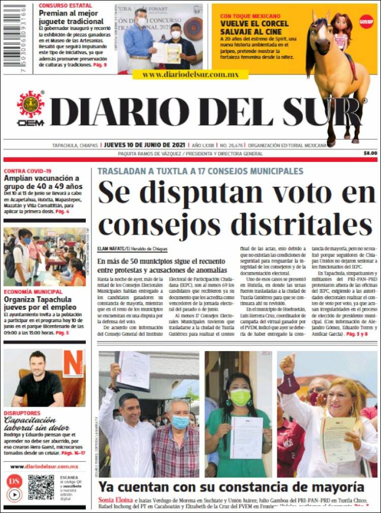 Portada de El Diario del Sur (México)