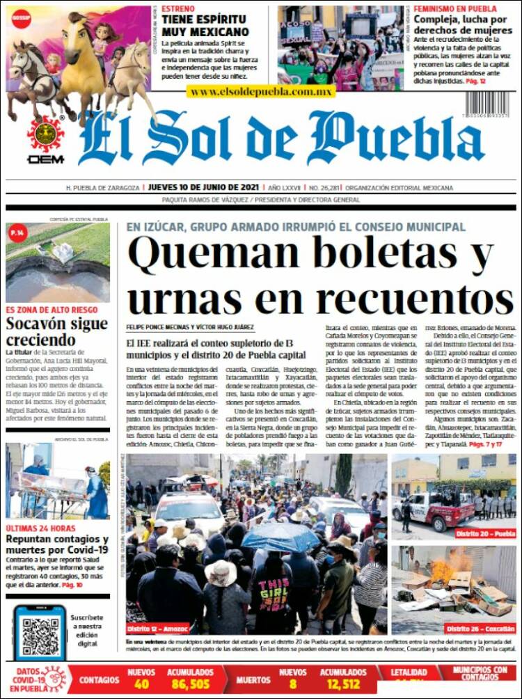 Portada de El Sol de Puebla (México)