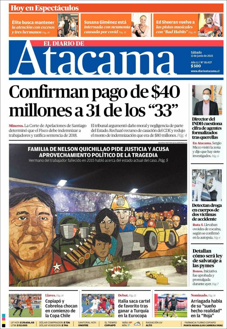 Portada de Diario de Atacama (Chili)