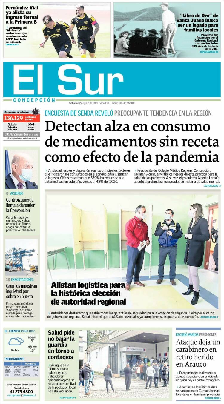 Portada de El Sur (Chile)