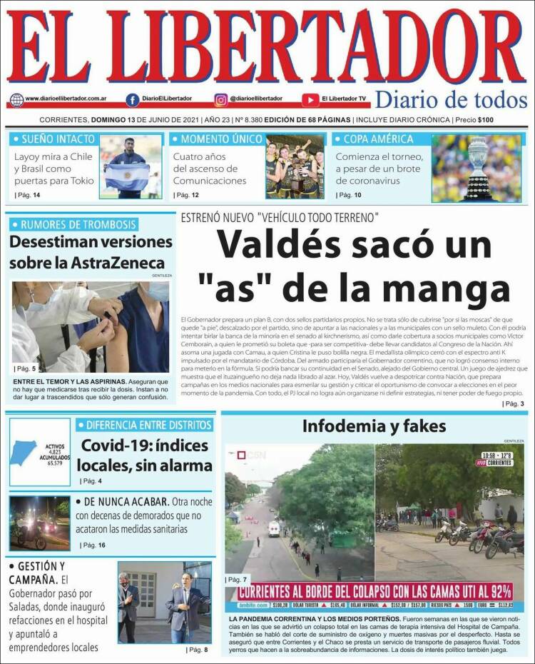 Portada de Diario El Libertador (Argentina)