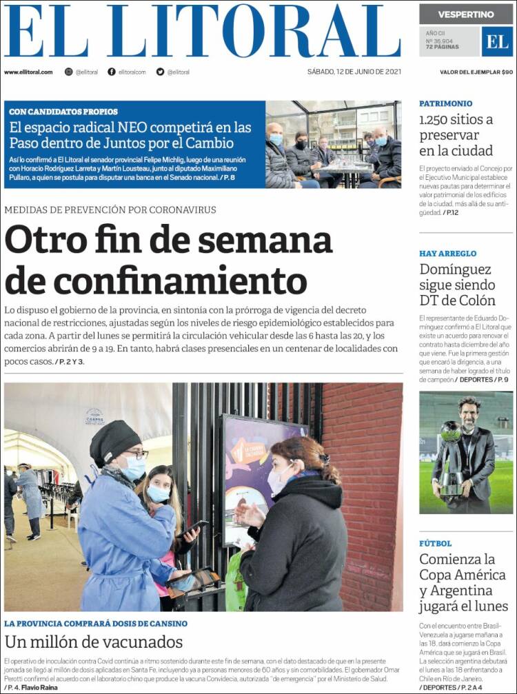 Portada de Diario El Litoral (Argentina)