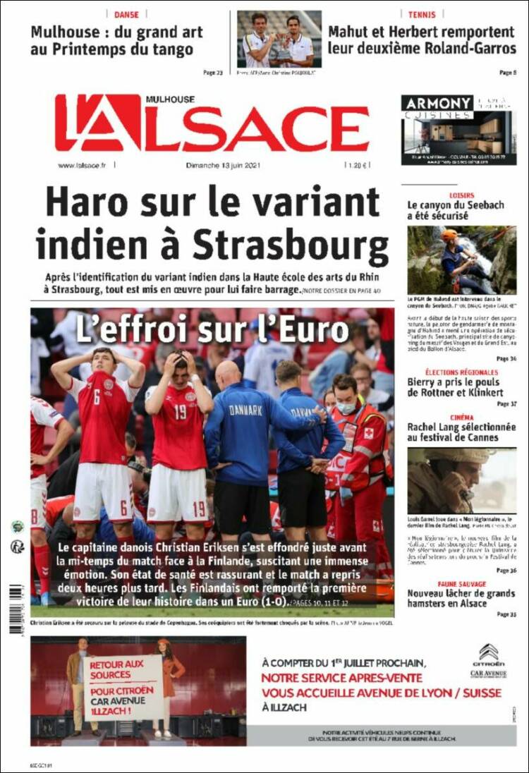 Portada de Journal L'Alsace (Francia)