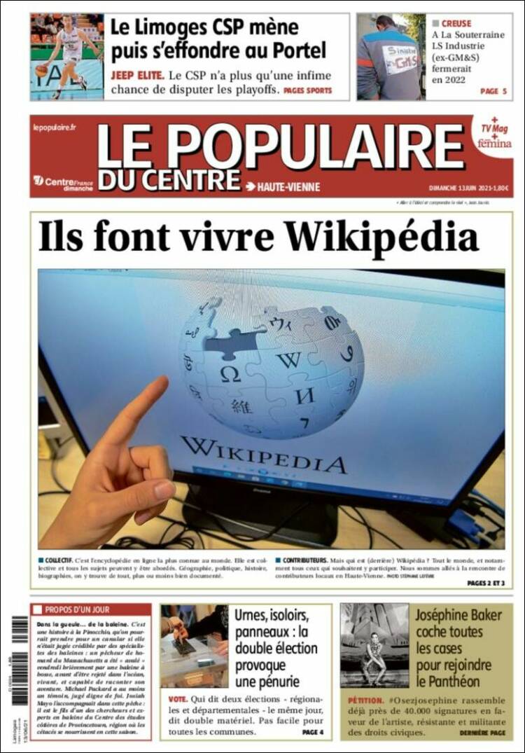 Portada de Le Populaire du Centre (Francia)