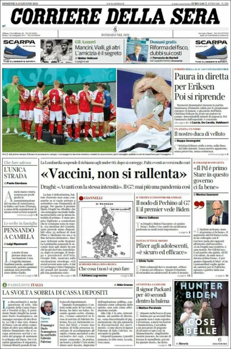 Portada de Corriere della Sera (Italia)