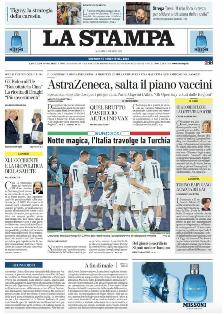 Portada de La Stampa (Italia)