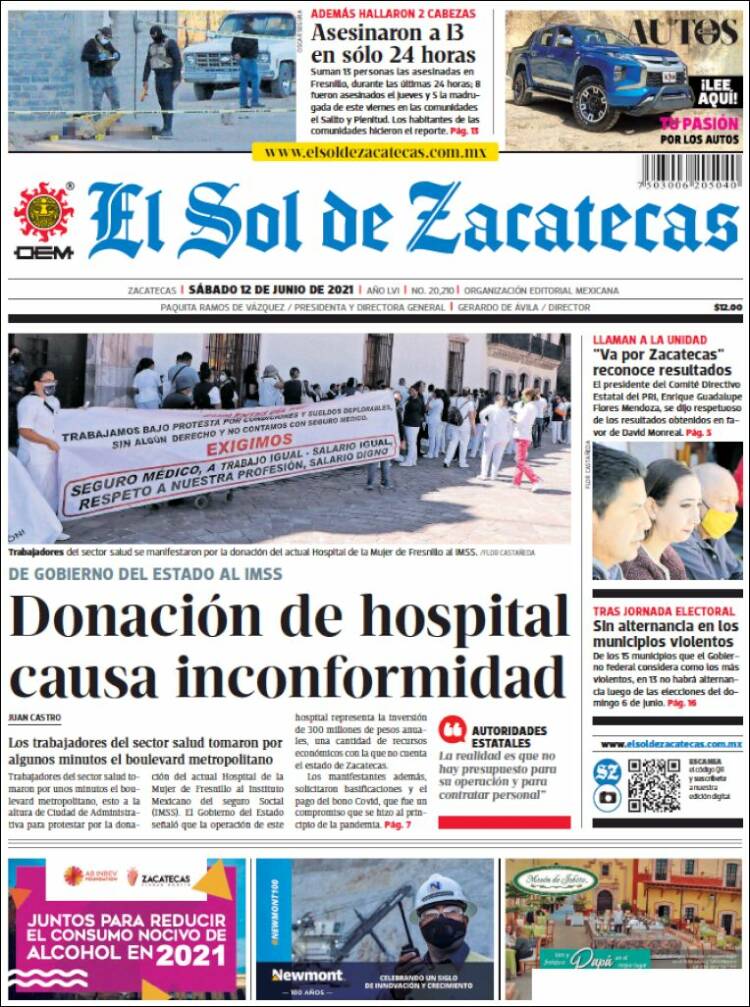 Portada de El Sol de Zacatecas (México)