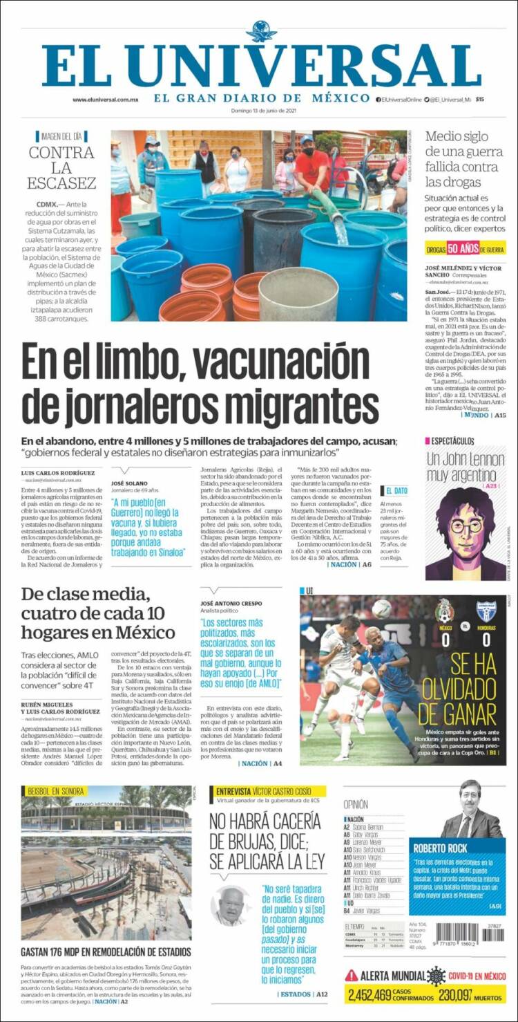 Portada de El Universal (México)