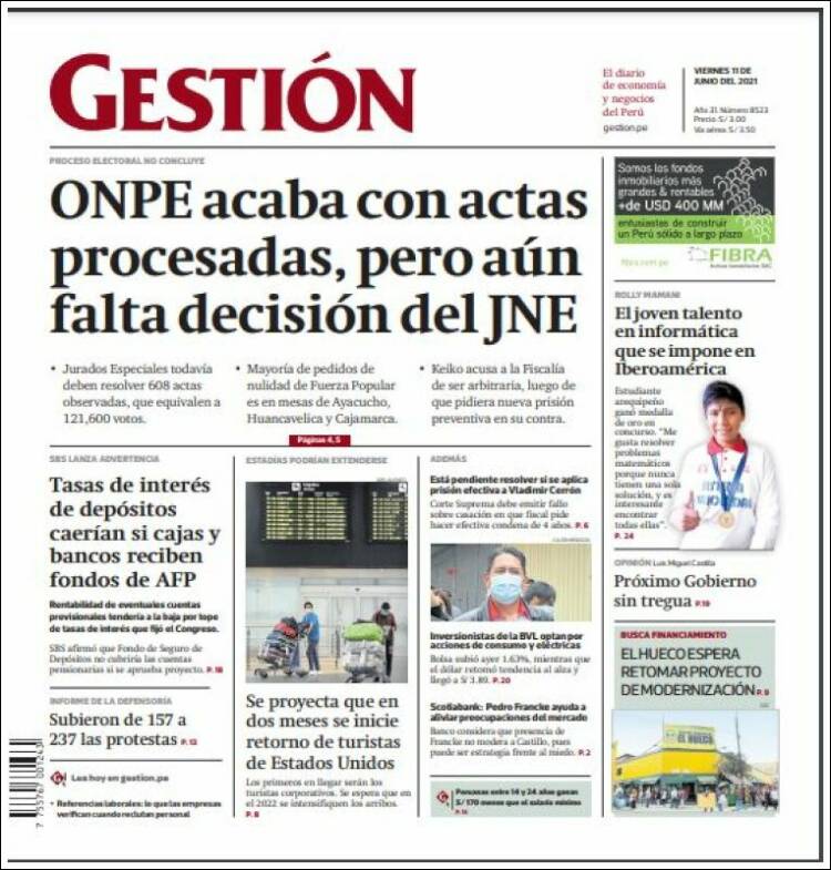 Portada de Diario Gestión (Per&uacute;)