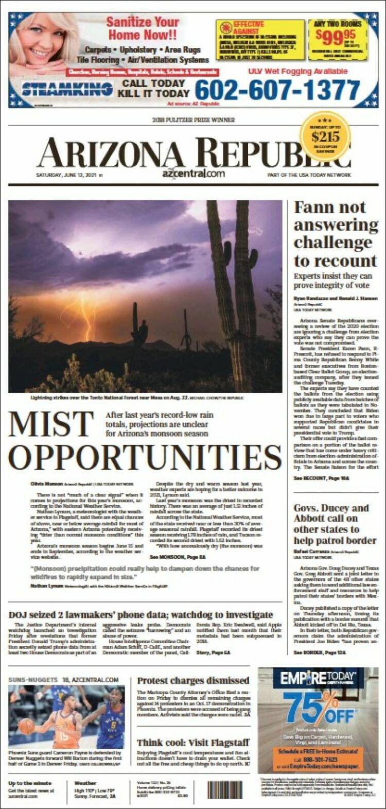 Portada de Arizona Republic News (USA)