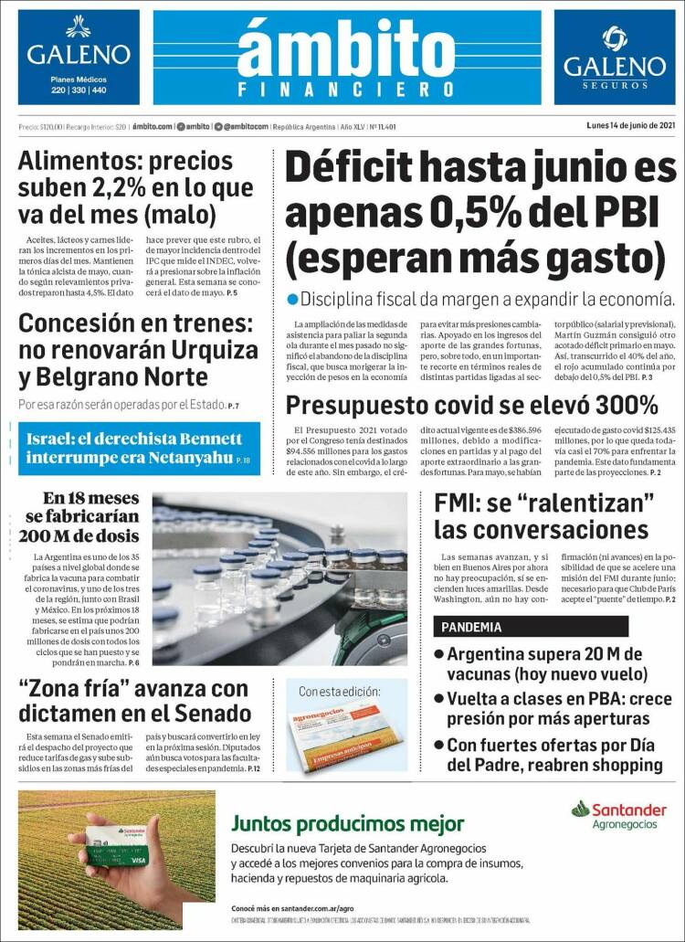 Portada de Diario Ambito Financiero (Argentina)