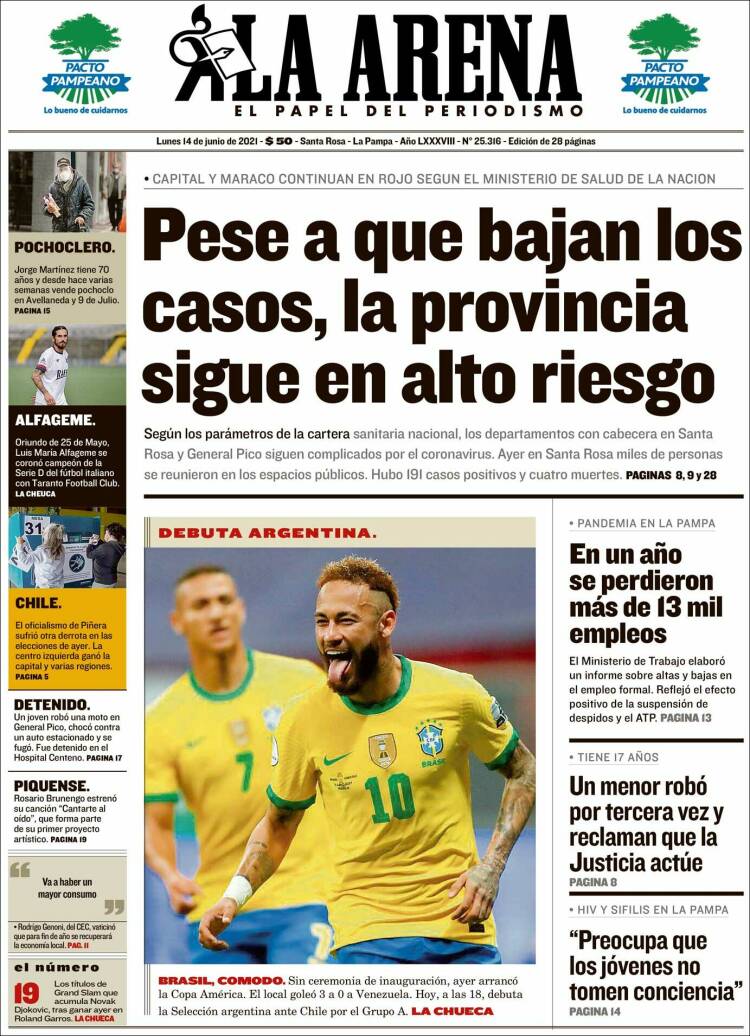Portada de Diario La Arena (Argentina)