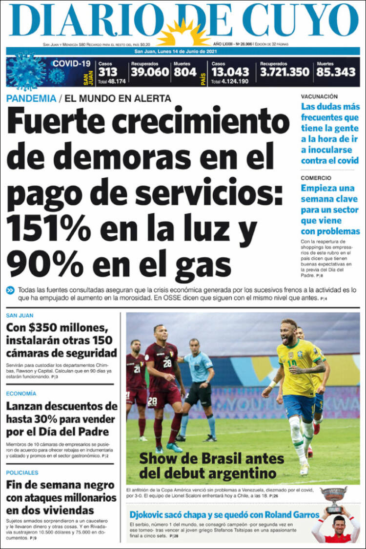 Portada de Diario de Cuyo (Argentina)