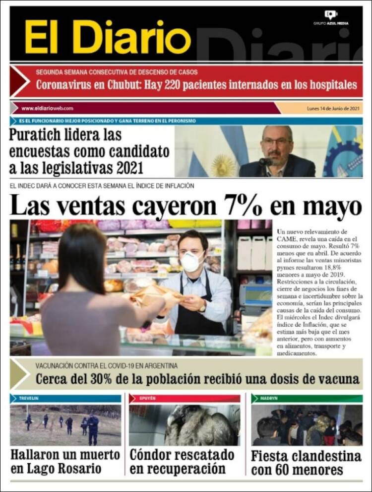Portada de El Diario de Madryn (Argentina)