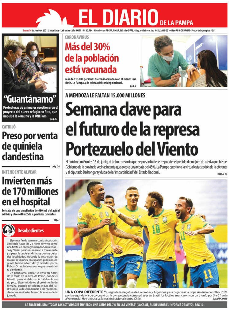 Portada de Diario de La Pampa (Argentina)