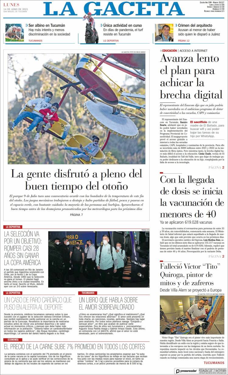 Portada de La Gaceta (Argentina)