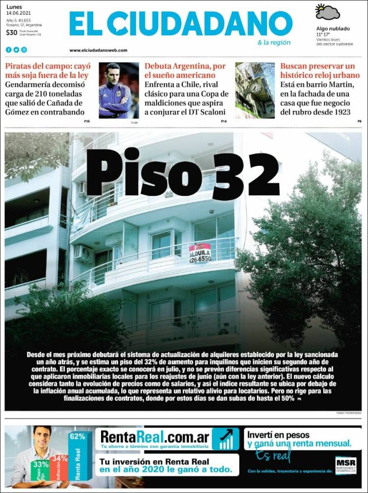 Portada de Diario El Ciudadano (Argentina)