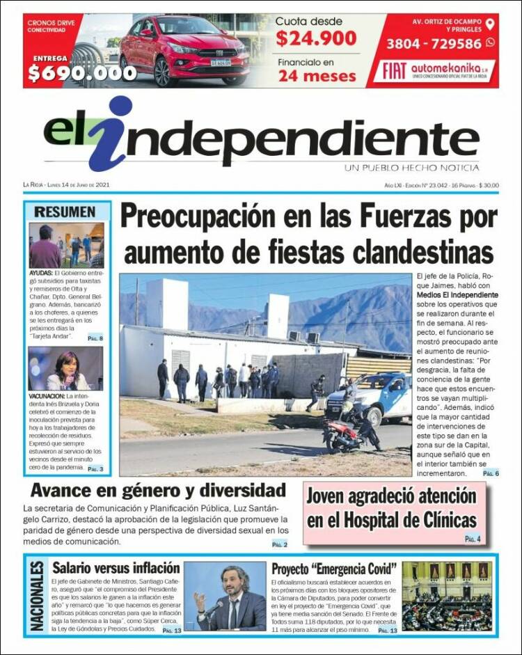 Portada de El Independiente (Argentina)