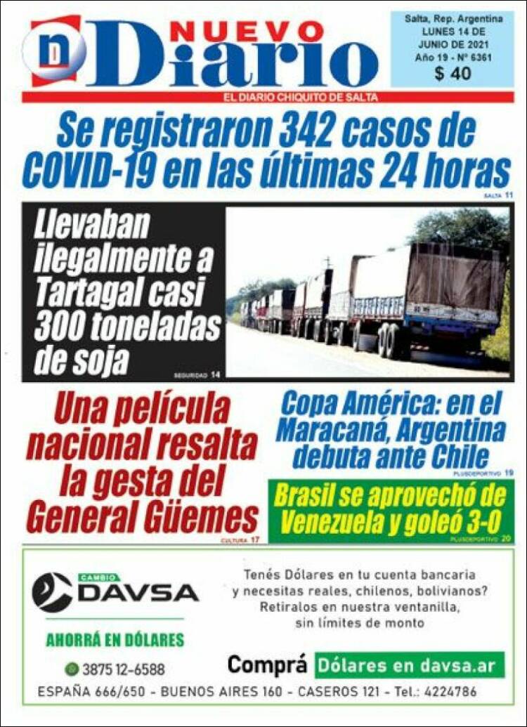 Portada de Nuevo Diario de Salta (Argentina)