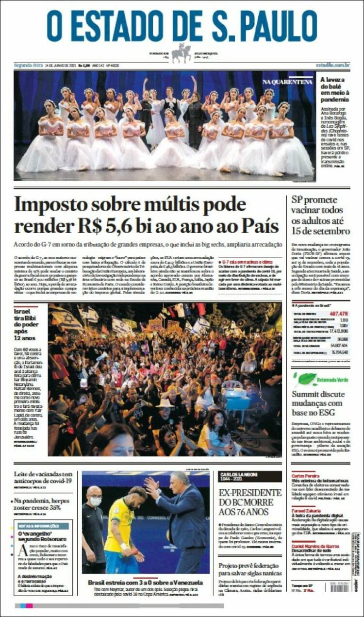 Portada de O Estado de São Paulo (Brasil)