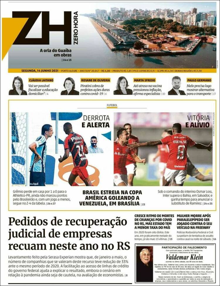 Portada de Zero Hora (Brasil)