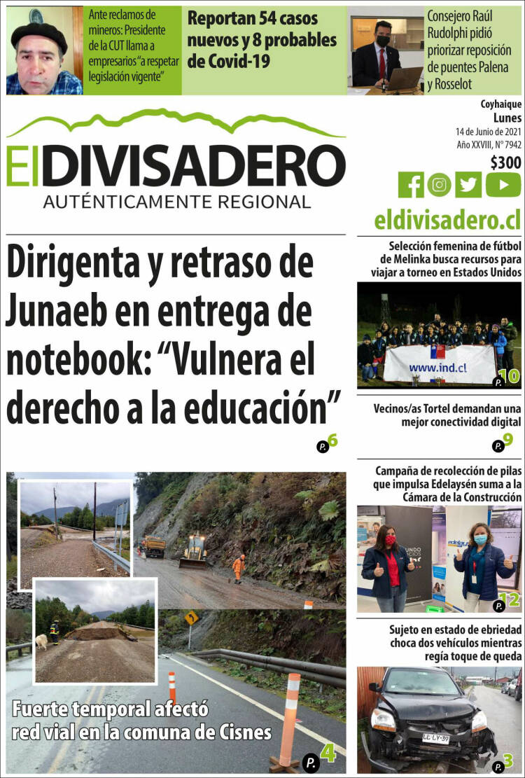 Portada de Diario El Divisadero (Chile)
