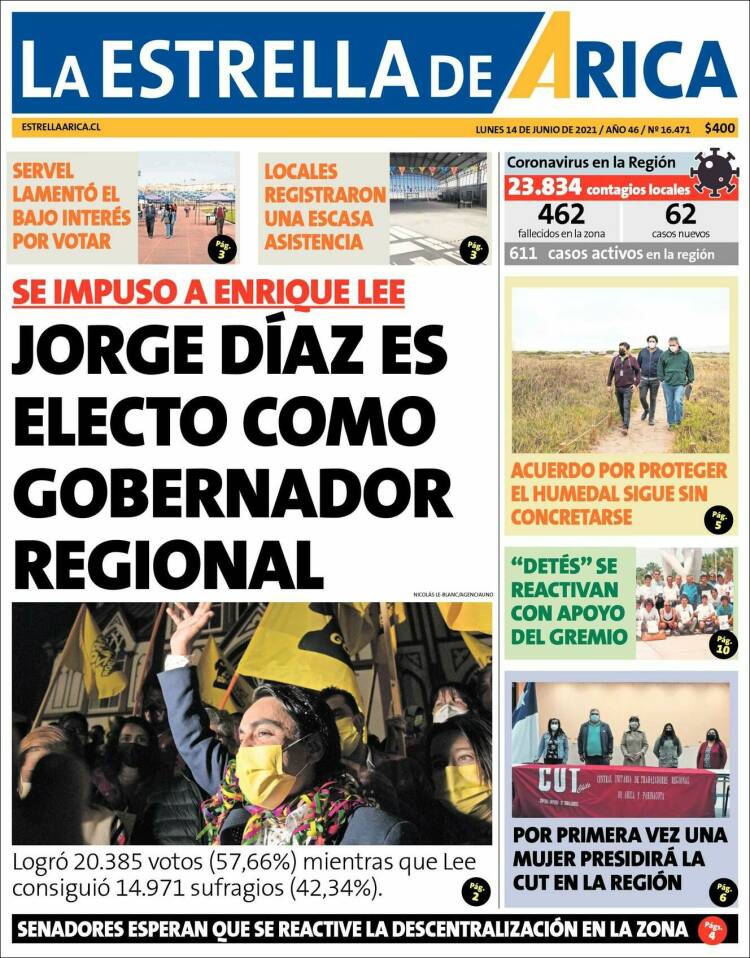 Portada de La Estrella de Arica (Chile)