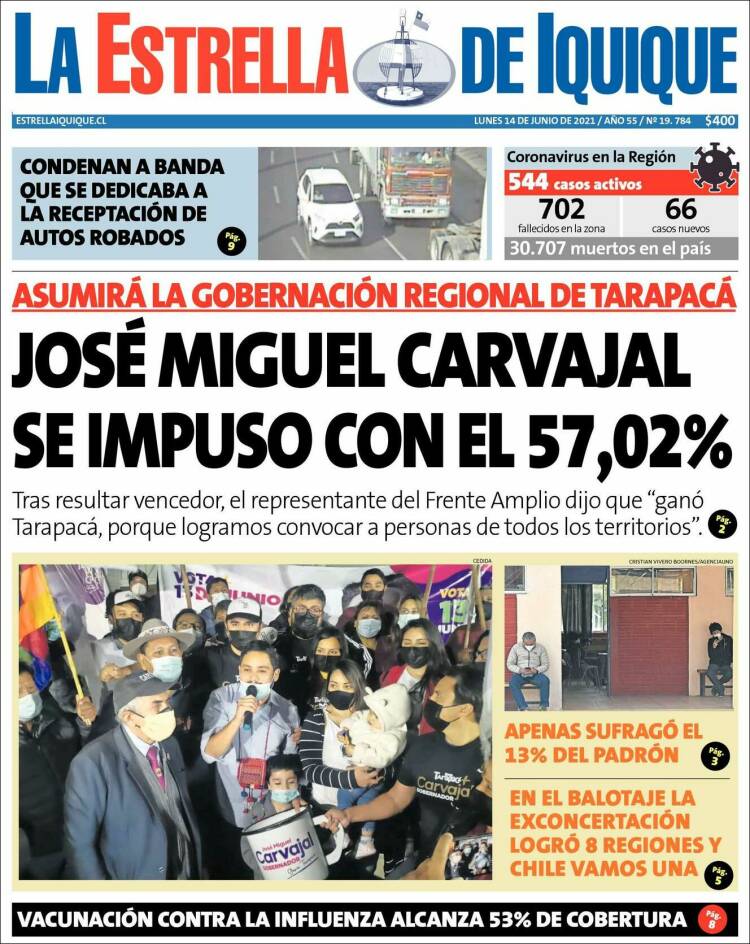 Portada de La Estrella de Iquique (Chile)