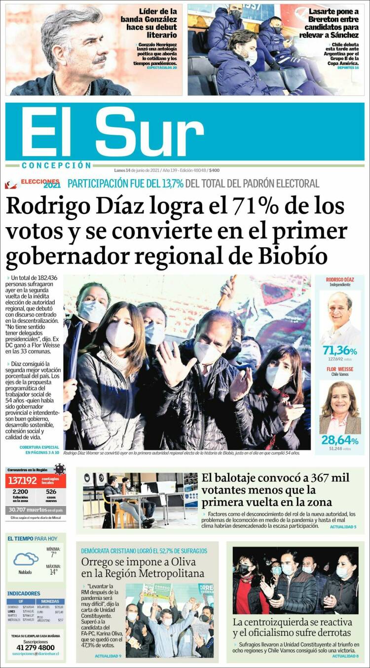Portada de El Sur (Chile)