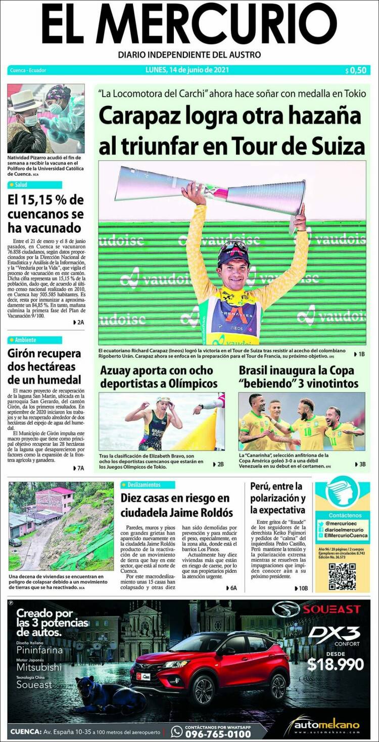 Portada de Diario El Mercurio (Ecuador)