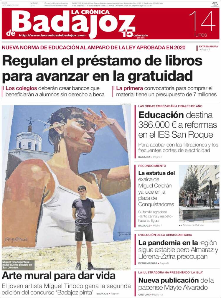 Portada de La Crónica de Badajoz (Espa&ntilde;a)