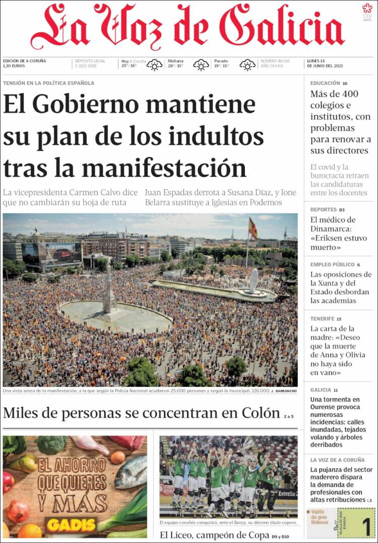 Portada de La Voz de Galicia (Espa&ntilde;a)