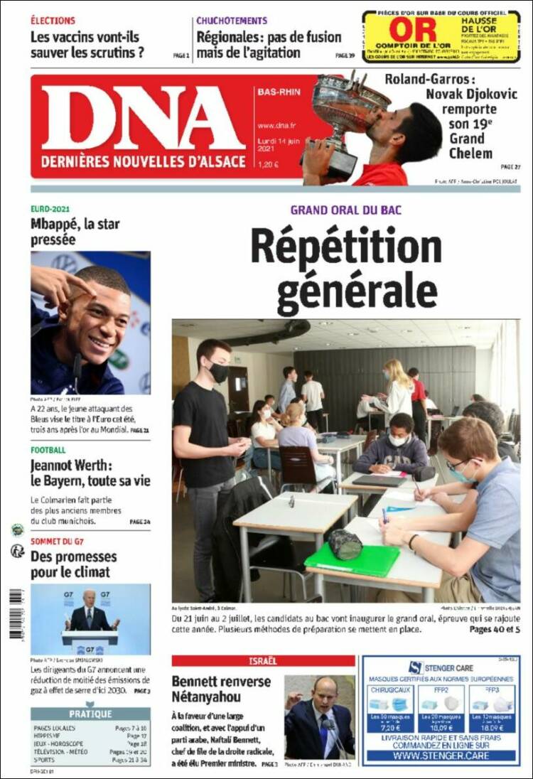 Portada de Les Dernières Nouvelles d'Alsace (Francia)