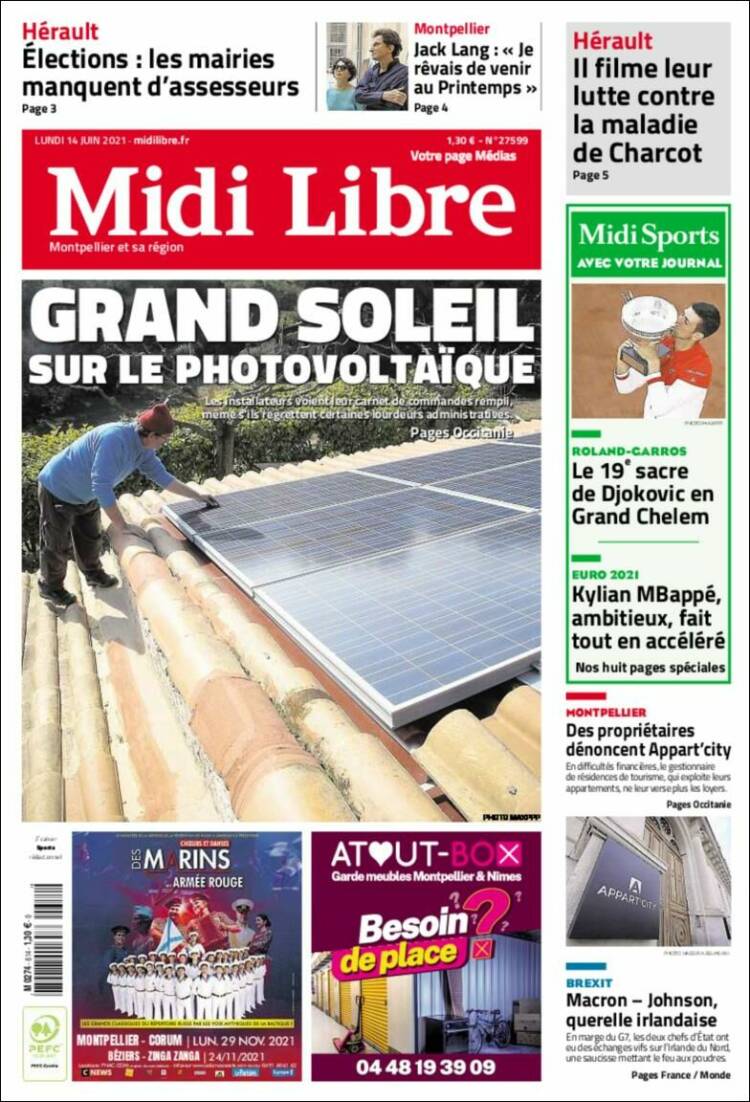 Portada de Midi Libre (Francia)